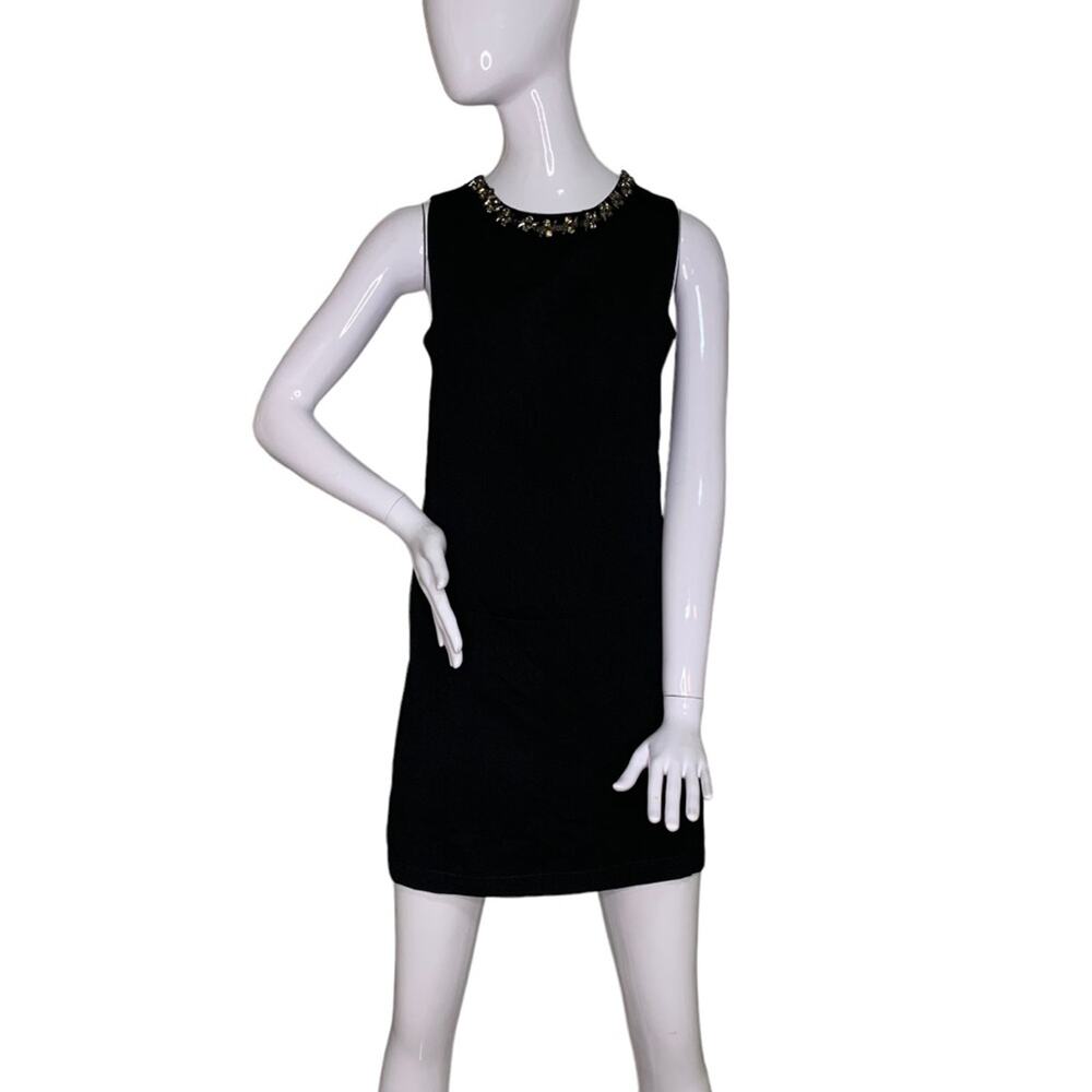 Zara Woman Jeweled Neckline Dress Hidden Back Zipper Front Pockets Black Small